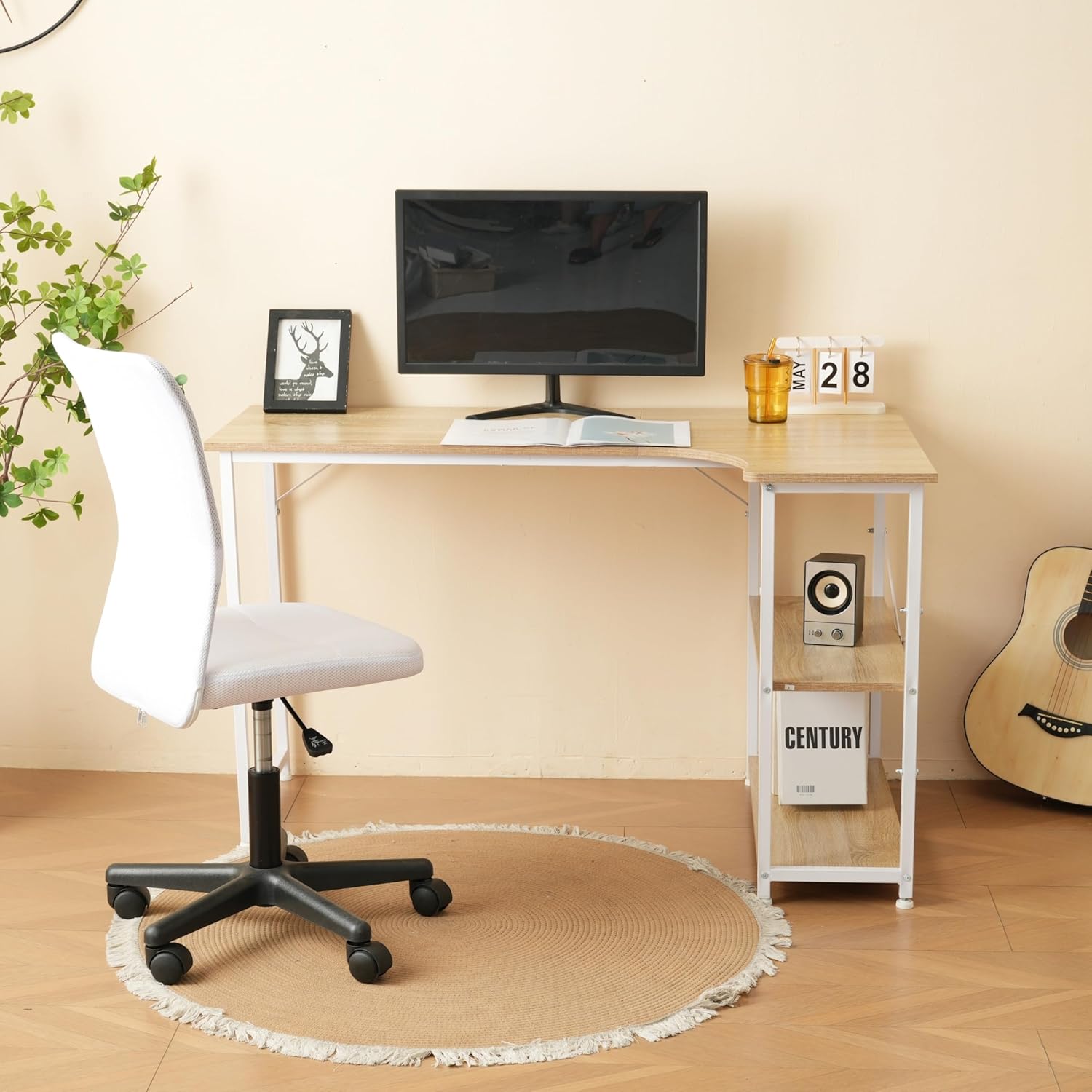 パソコンデスク l字 120cm 2段ラック付 デスク木製 ミシン台